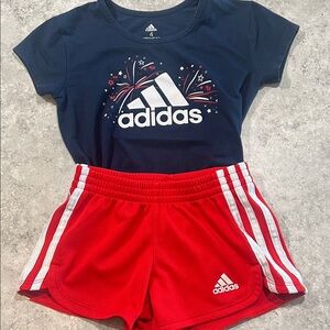 adidas Navy Graphic Tee with Red Athletic Shorts